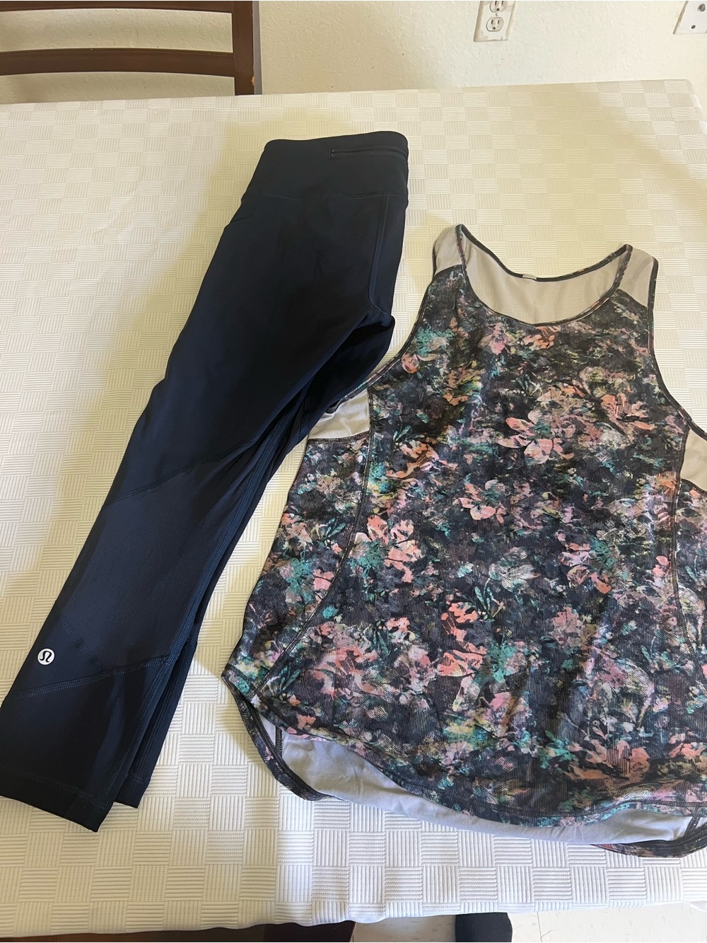 lululemon athletica Black Leggings with Floral-Print Tank